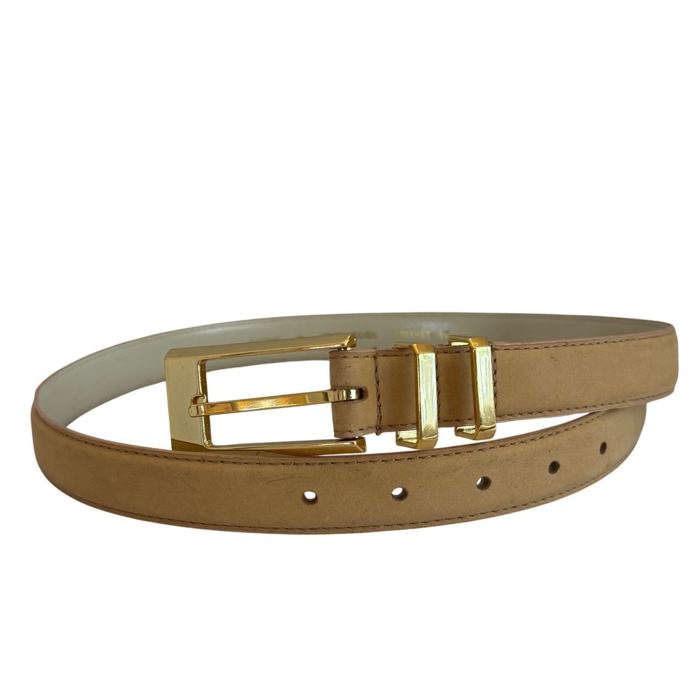 Valerie Stevens 1" Belt Women Medium Tan Gold Hardware Leather Coastal Luxury